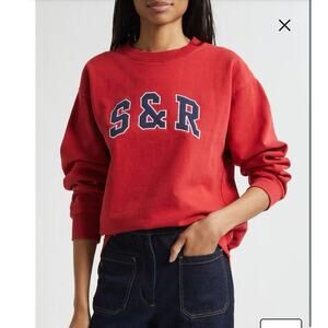 NWOT Sporty & Rich Ivy Logo Appliqué Cotton Graphic Sweatshirt in Ruby SZ S
